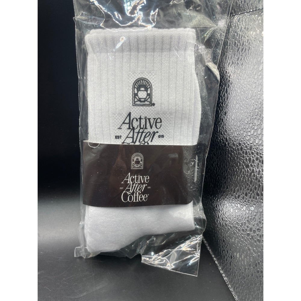 Active After Coffee Bright White Crew Socks AAC-CBRG-SOCK-ONE-0345 New NIP